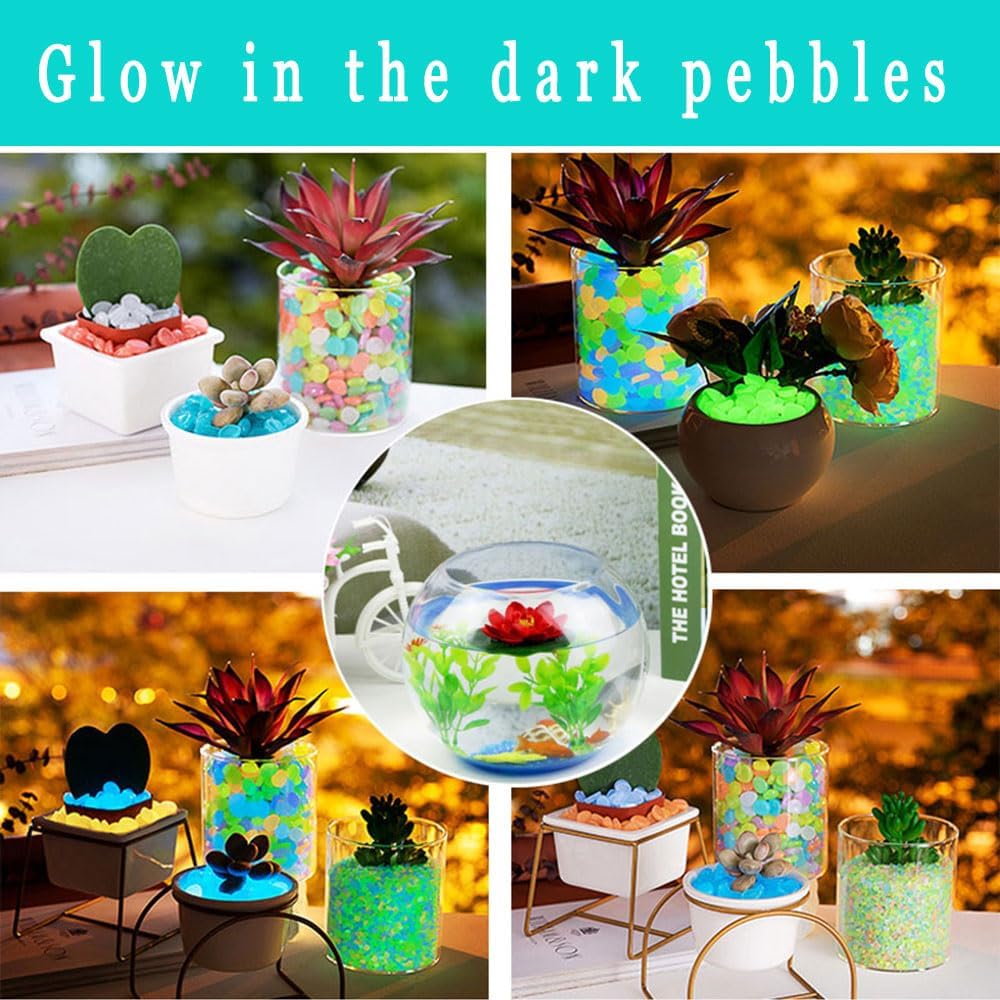 Glow in The Dark Stones 1000 Pcs Glow Pebbles Aquarium Rocks Rainbow Stones for Fish Tank Lawn Yard Garden Walkway Plant Pots