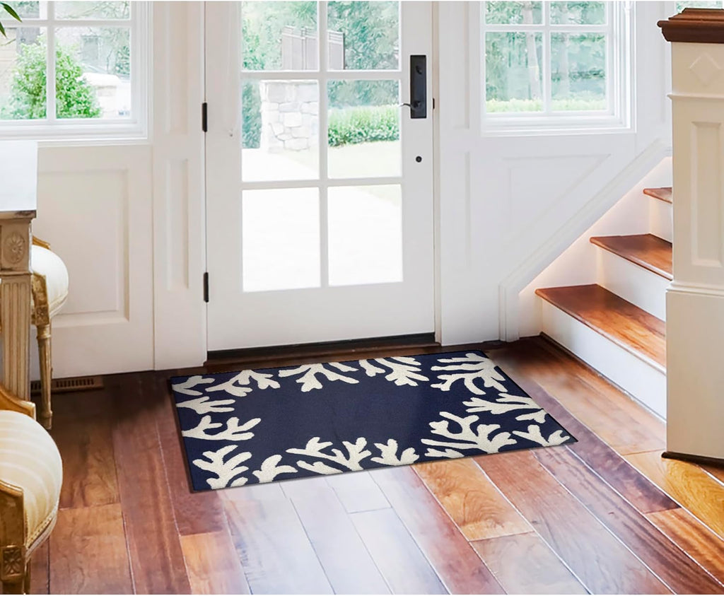 Liora Manne Capri Coastal Coral Border Navy Indoor/Outdoor Rug, 2'6 x 4