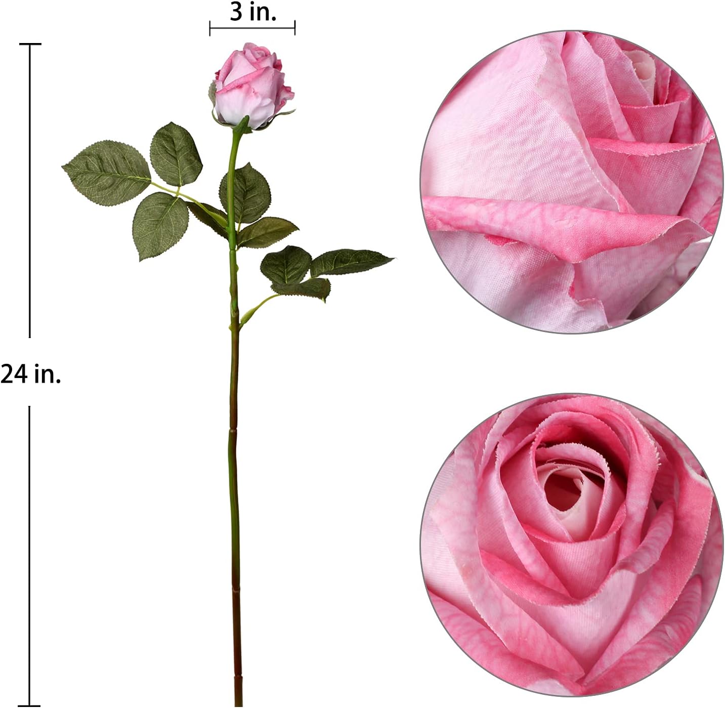 Artificial Realistic Roses Pink Flowers 24" Real Touch Silk Roses Bouquet Long Stems Rose Fake Roses Decor for Home Party Wedding Table Centerpieces Roses Realistic - 5 Pcs