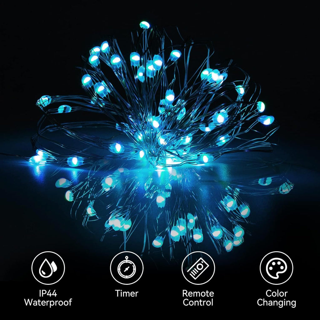 Dazzle Bright Color Changing Fairy Lights Battery Operated, 2 Pack Total 40FT 120LED Silver Copper Wire RGB String Lights with Remote, Waterproof Christmas Decorations for Indoor Outdoor Party Decor