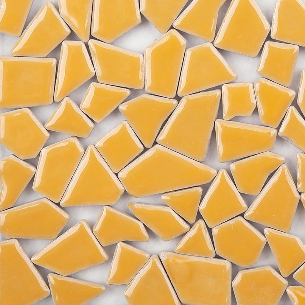 200g Pack of Mosaic Tile Supplies for DIY Crafts, Plates, Picture Frames, Flowerpots, Handmade Jewelry - Irregular Size Triangles Trapezoids Polygons Ceramic Decorative Tiles (Light Orange)