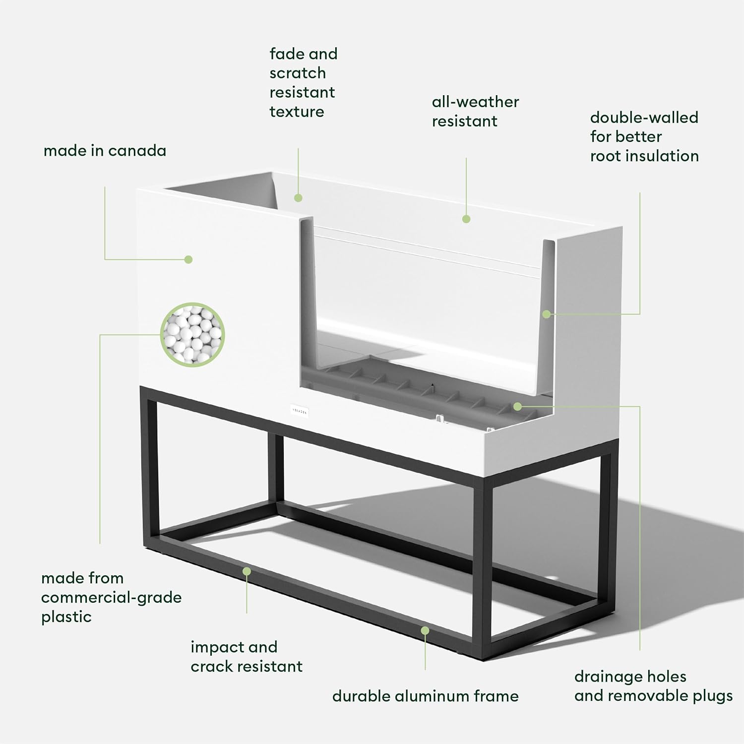 Veradek Block Series Raised Long Box Planter for Patio & Garden | Durable All-Weather Use with Aluminum Stand | Modern Décor for Herbs, Flowers