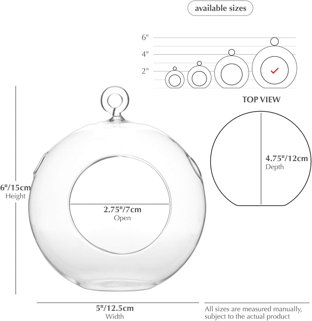 WGV Hanging Terrarium Globe, Width 5", Height 6", DIY Air Succulent Planter, Clear Glass Vase Orb with Flat Bottom, Candle Holder for Windowsill Outdoor Garden Decor, 1 Piece
