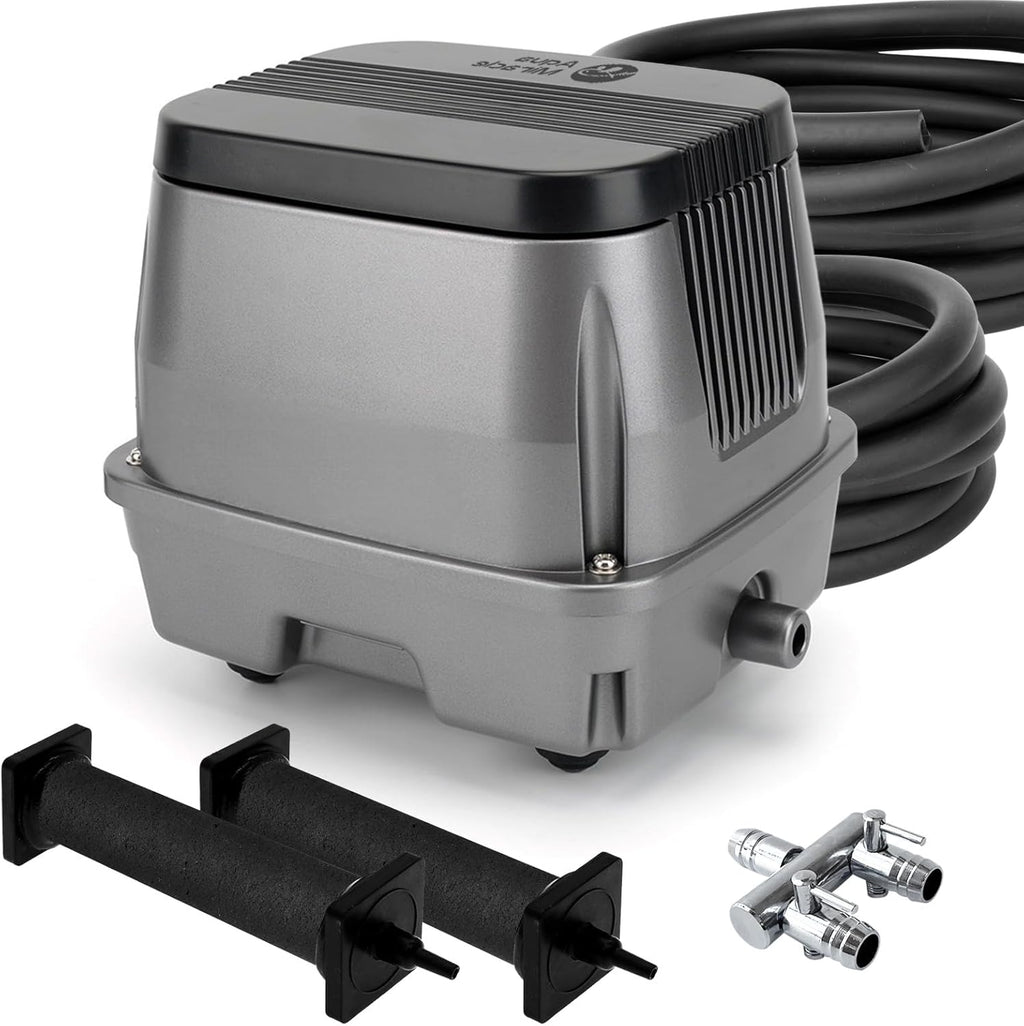 AquaMiracle Koi Pond Aerator Pond Air Pump for Outdoor Ponds 5000-10000 Gallons, All-in-One Aeration Kit with Self-Sinking Airline Flow Control Rubber Air Diffuser