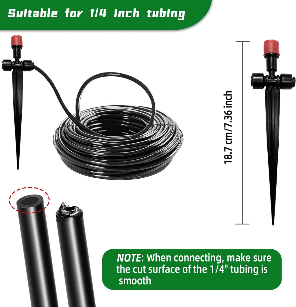 40PCS Push-to-Connect Drip Irrigation Emitters for 1/4 inch Irrigation Tubing, Two-Way Connection Adjustable Drip Emitter Sprayer with Stake, Irrigation Dripper Sprinklers for Drip Irrigation System