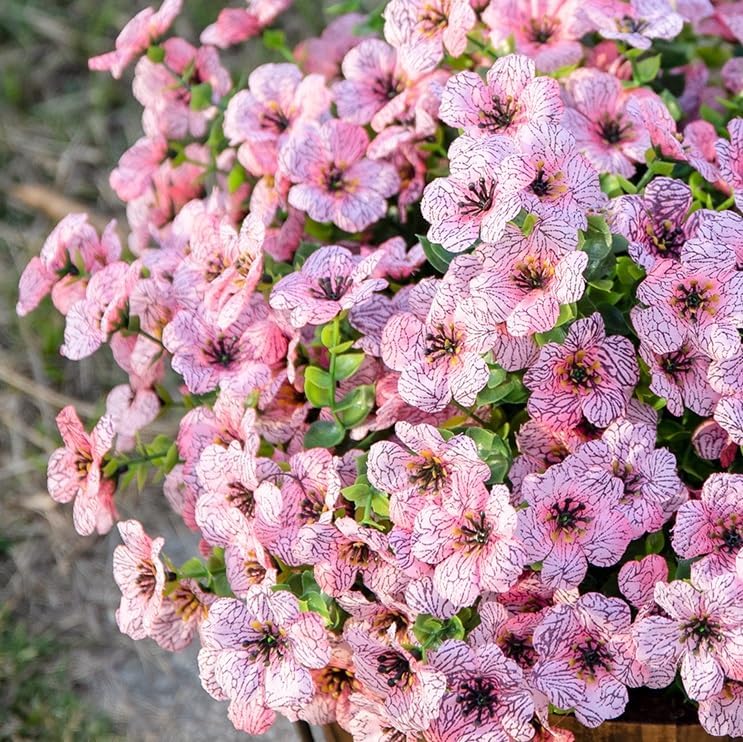 Artificial Flowers for Outdoor Indoor Garden Home Decoration, Faux Flower Daisy with Eucalyptus Leaves Fake Plants Greenery Boxwood Porch Patio, 12 Bundles (Pink)