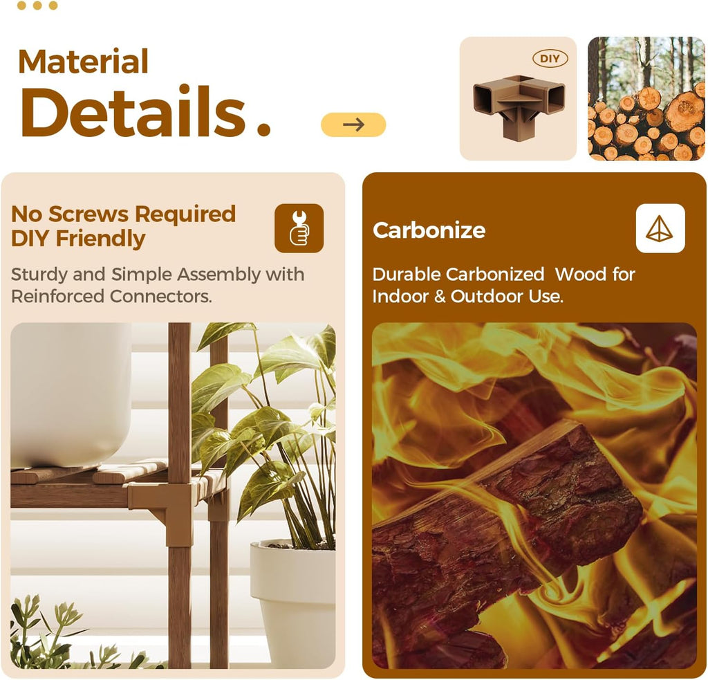 Bamworld Plant Stand Indoor with Flower Fairy Lights Battery Plant Shelf Wood Plant Rack for Multiple Plants 3 Tiers Ladder Plant Holder for 7 Pots for Living Room Home Decor for Gardening Gifts