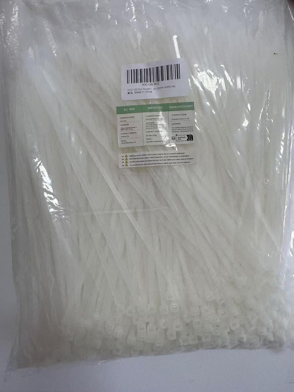 XINGO 1000 PCS White Zip Ties 8 Inch, 60 LBS Tensile Strength, Self-Locking Nylon Plastic Nylon PA66 Wire Ties for Indoor and Outdoor Use