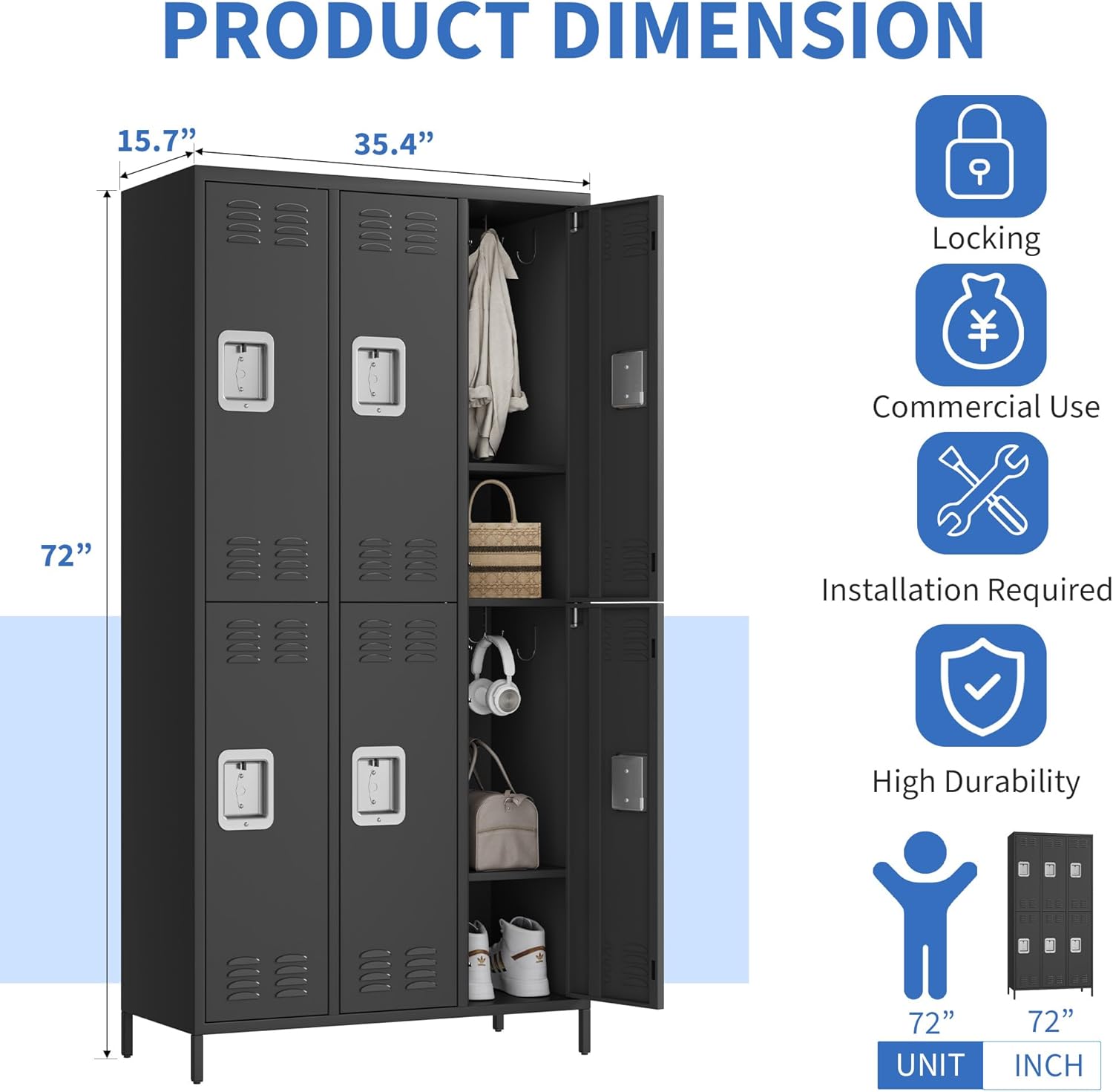 6 Doors Employee Lockers for Office, Metal Sorage Locker Combination, Lockable Employees Metal Locker With Door, Industrial Storage Lockers for Home, School, Gym
