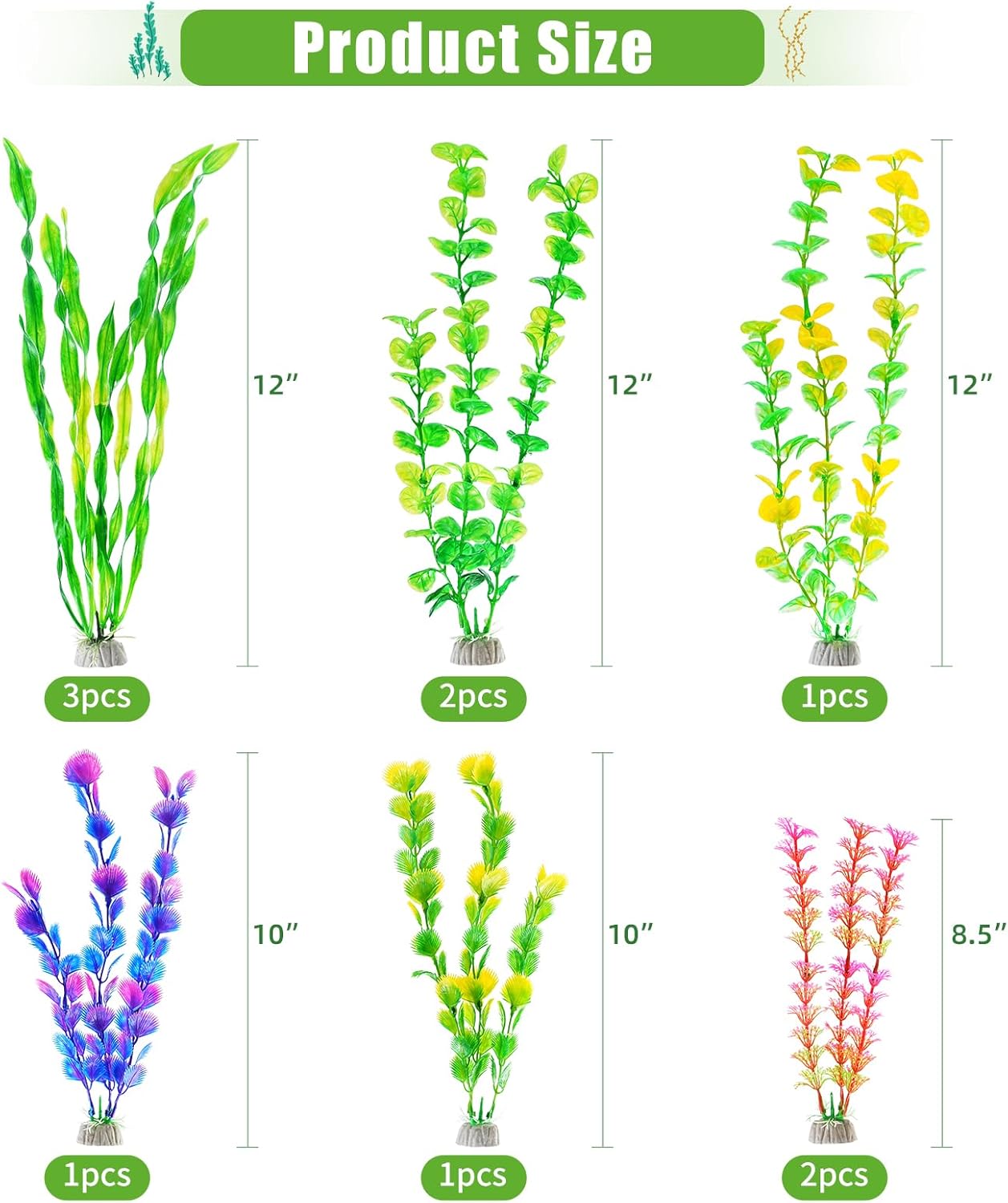 AQUANEAT Artificial Fish Tank Plants, Plastic Aquarium Accessories, Multi Color Fake Decorations, 10packs