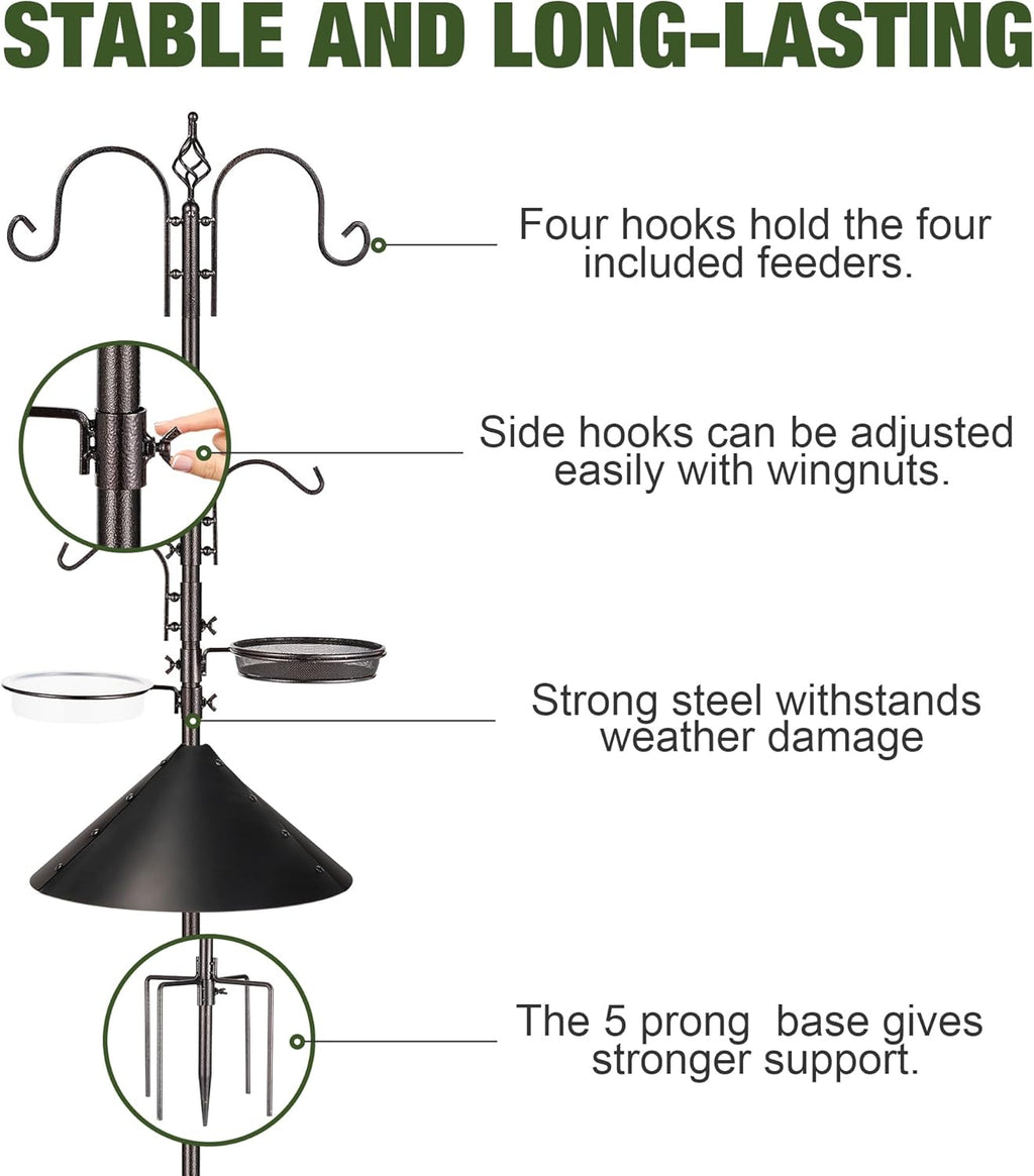 ERYTLLY Bird Feeders Bird Feeding Station Kit Bird Feeding Pole Wild Bird Feeder Hanging Kit with Squirrel Guard Baffle Suet Cage Tube Bird Feeder Planter Hanger Multi Feeder for Attracting Wild Birds