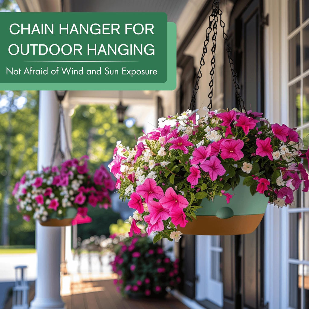 Set of 2-10 Inch Hanging Planters for Indoor Plants with Self-Watering Includes Hanging Pots for Plants, Outdoor Hanging Plant Pot with Drainage, and 2 Types of Baskets Hangers (Green, 10inch)