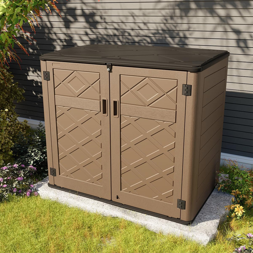 KINYING Larger Outdoor Storage Shed Weather Resistance, Resin Sheds & Outdoor Storage for Garden, Patios, Backyards, 48 Cu.Ft Tool Shed for Garbage Cans, Lawn Mower, Garden Tools,Brown