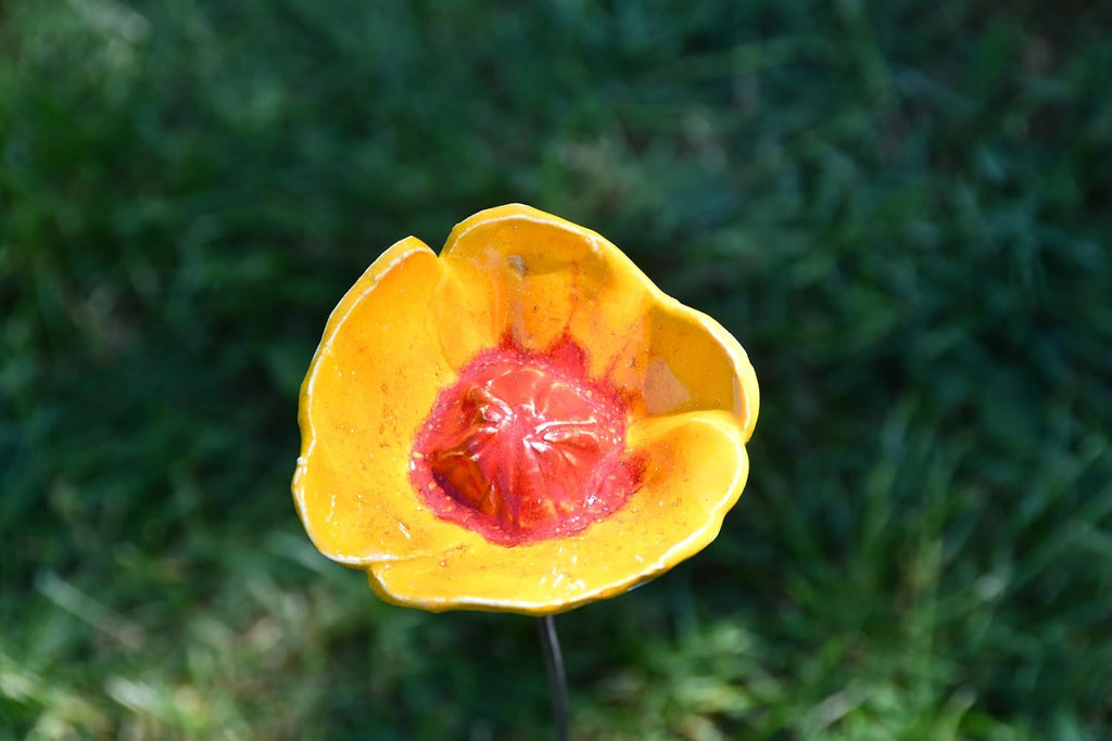 Ceramic Garden Decor - Flower Lawn Stake - Outdoor Statue - Perfect, Unique Gifts for Gardeners Woman, Men, Yard Gifts - Handmade, Frostproof