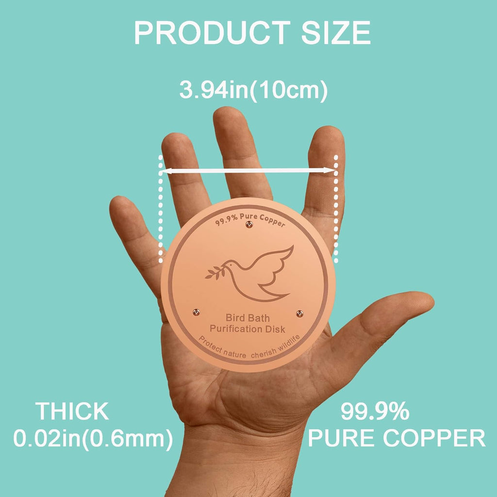 2Pack Bird Bath Copper Purification Disk | 0.6mm Reinforced 99.9% Pure Copper | Universal Fit for Outdoor Birdbaths(Birdbath Copper 2 Pack)