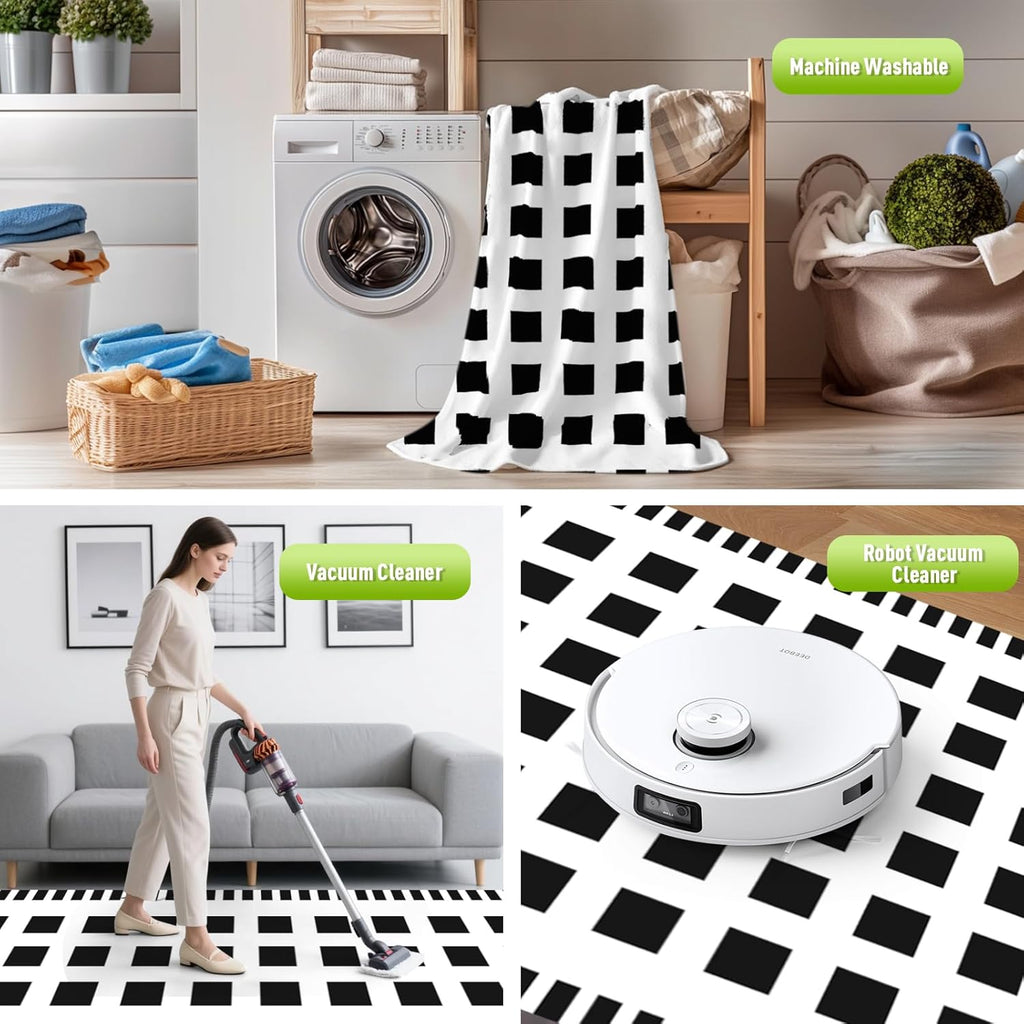 WILDROOTS 5x8 Feet Horizontal Edge Check Plastic Outdoor Rug, Stain Resistant Waterproof Reversible Outdoor Patio Rug, Fade Resistant Camping Rug