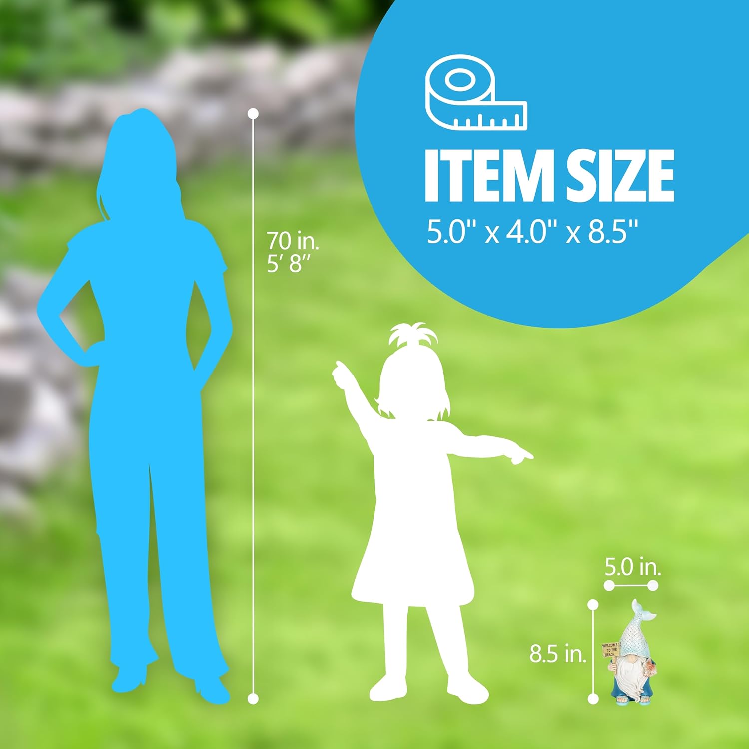 Exhart Mermaid Tail Hat Garden Gnome Statue with Welcome to The Beach Sign, 5 x 4 x 8.5 Inches