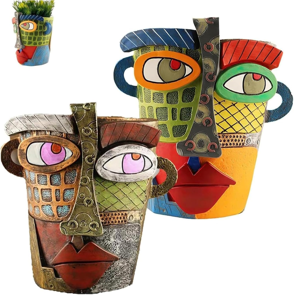 Picasso Pot, Face Planters, Plant Pots Sanxingdui Style, Abstract Head Planter, Handcrafted Planter Resin - Cute and Funky (Retro + Modern)