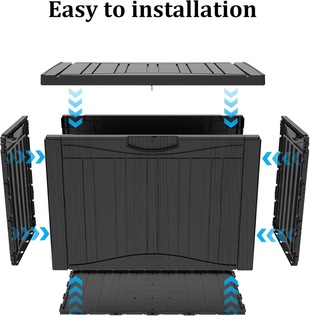 50 Gallon Outdoor Storage Box Waterproof Lockable Resin Deck Box Large, Patio Storage Bin for Pool Accessories Cushion Furniture, Garden Tools, UV-Resistant Outside Delivery Black