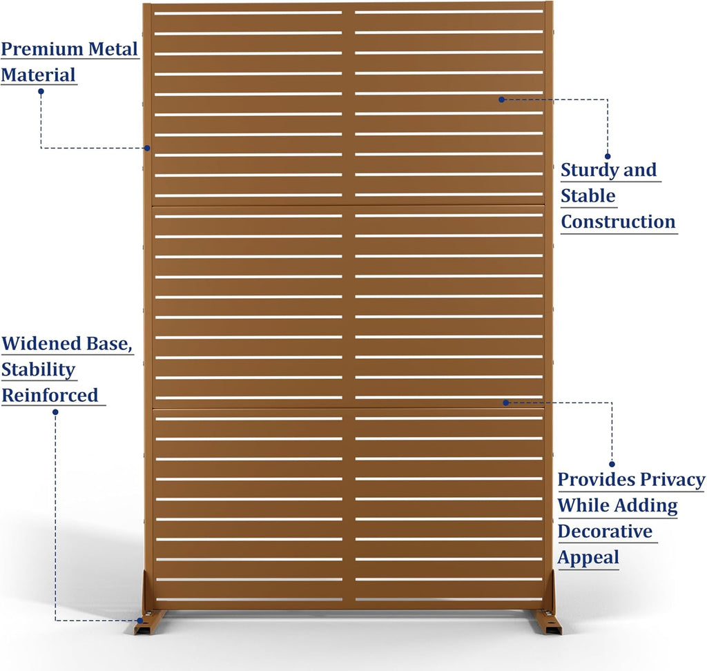 FENCY Outdoor Privacy Screen, 72" H×47" W Metal Privacy Screen, Outdoor Freestanding Privacy Screen & Panels for Deck Patio Balcony(Brown-Louvered)