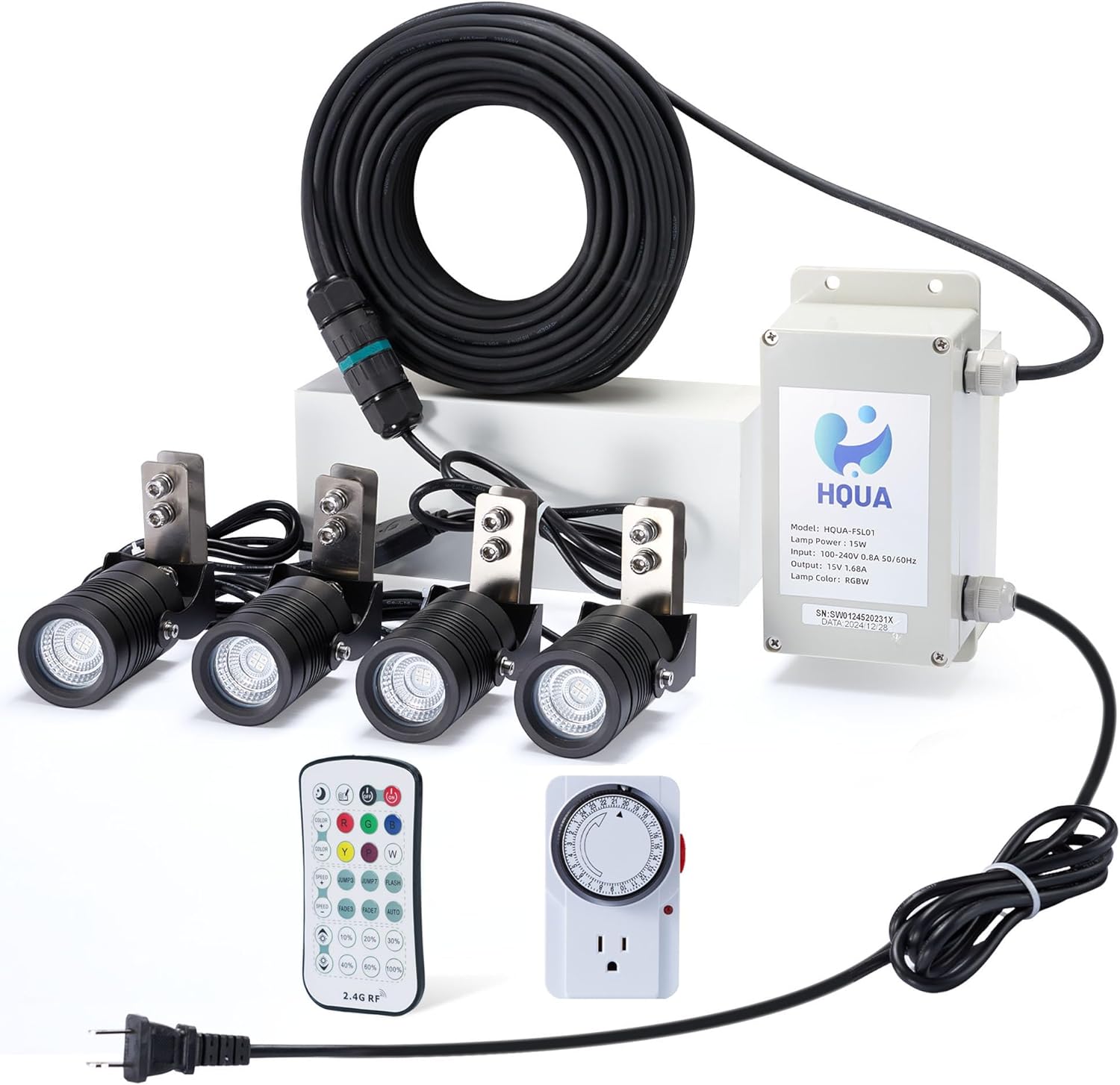 HQUA FSL01 120V AC LED RGB Color-Changing LED Fountain Light Sets, 4 Light Sets,with 100” Cord for HQUA-FS01 HQUA-FS02 Large Pond Floating Fountain