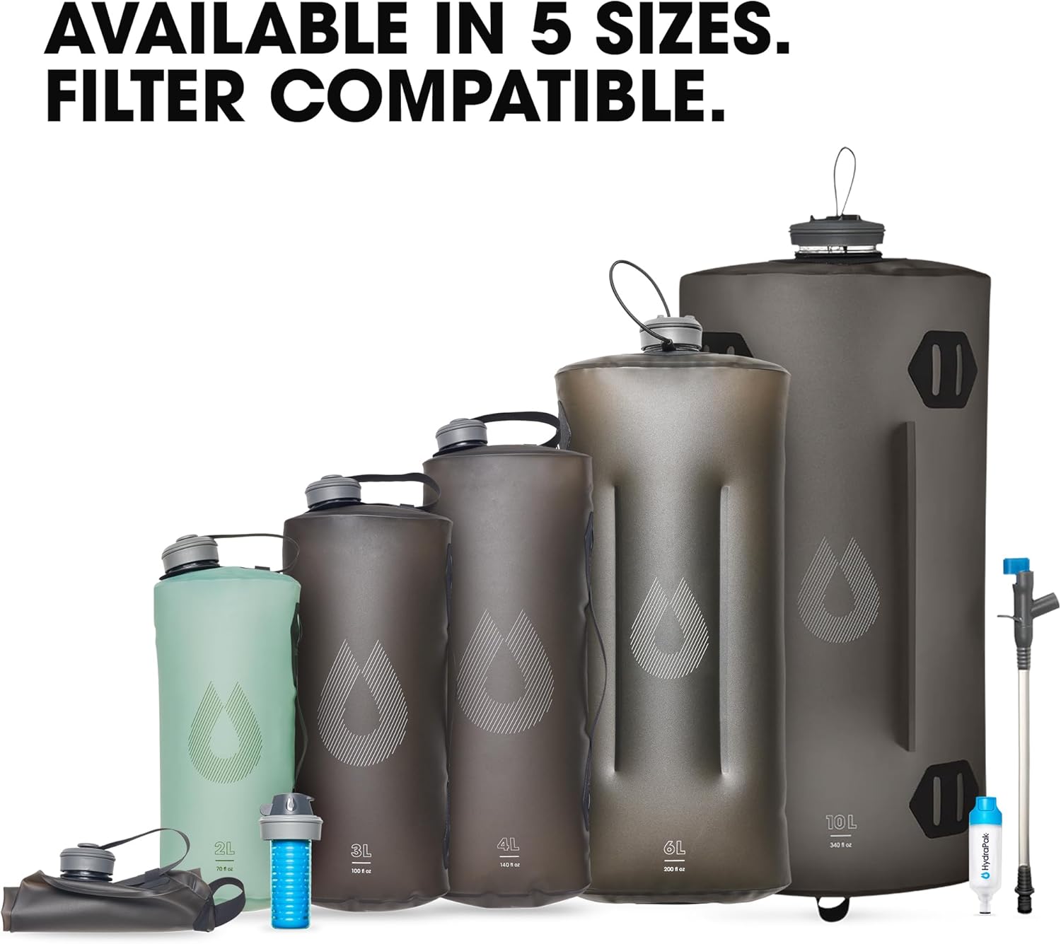 HydraPak Seeker - Collapsible Camping Water Storage (2L, 3L, 4L, 6L, 10L) - BPA & PVC Free, Hydration Reservoir Bag, Leak Proof