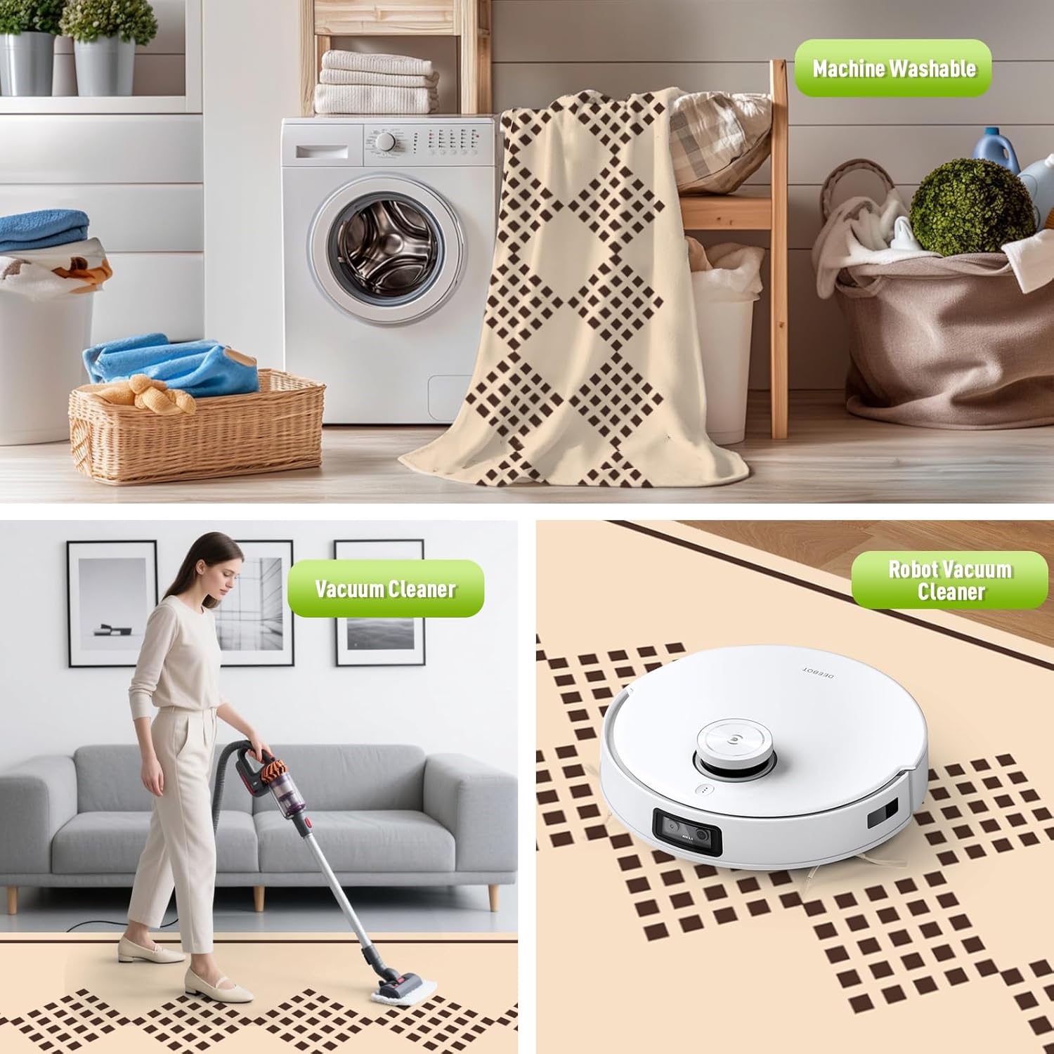 WILDROOTS 5x8 Feet Square String Plastic Outdoor Rug, Stain Resistant Waterproof Reversible Outdoor Patio Rug, Fade Resistant Camping Rug