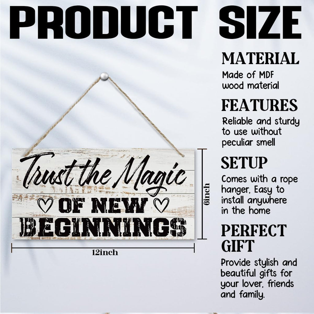 Inspirational Quote Wood Signs, Trust the Magic of New Beginning Sign, New Beginnings Gift, New Beginnings Gifts for Women, Housewarming Gift, Rustic Wooden Plaques Sign, 11.8 * 5.9 Inch