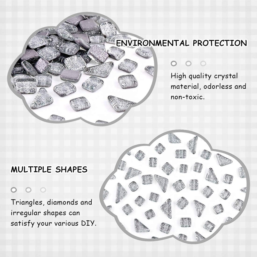 Swpeet 1 Pound Sliver Shine Crystal Series Mosaic Tiles Assortment Kit, Square and Triangle Genuine Mosaic Tiles Glitter Crystal Mosaic Perfect for Home Decoration Crafts Supply