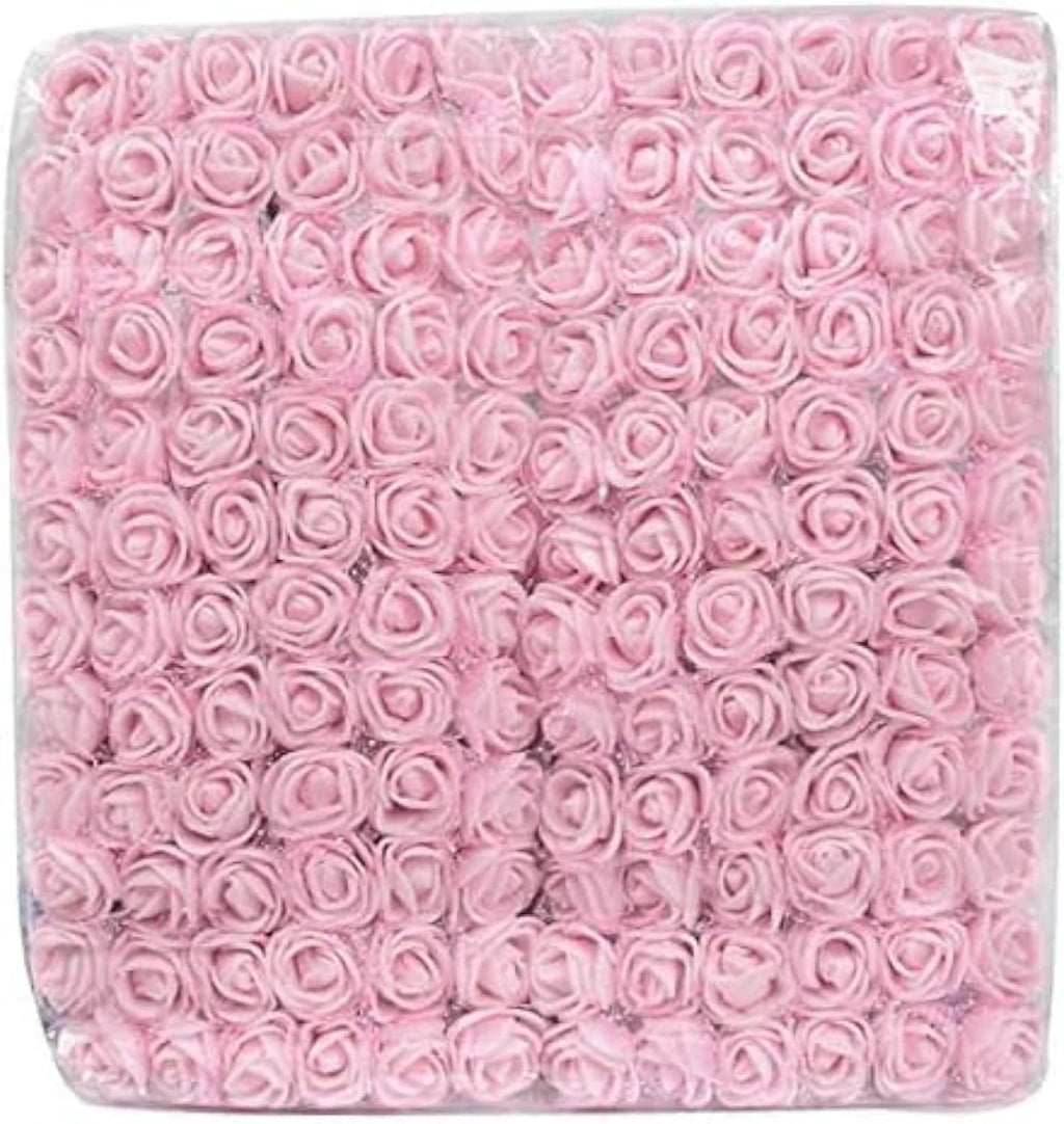 Mini Fake Rose Flower Heads 144pcs Mini Artificial Foam Roses DIY Wedding Flowers Accessories Make Bridal Hair Clips Headbands Dress (Bottom add Gauze) for Valentines Day,Wedding,Bridal (Light Pink)