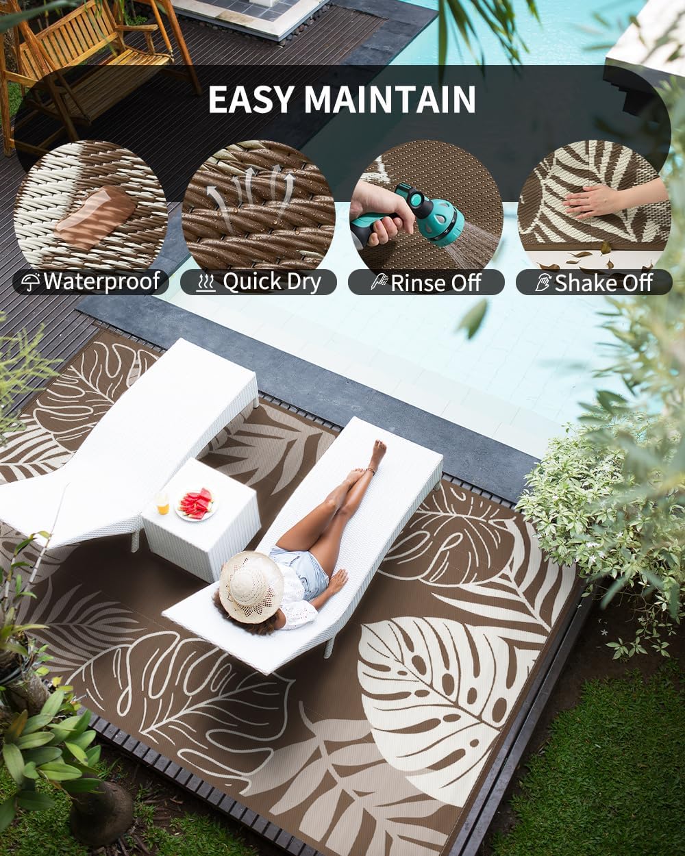 COCOER Tropical Outdoor Rug 6x9 Reversible-Waterproof Patio Rug-Quick Dry Outdoor Carpet-Outdoor Area Rugs Indoor Outdoor Rugs-Outside Rug Patio Decor for Porch Deck Balcony Backyard