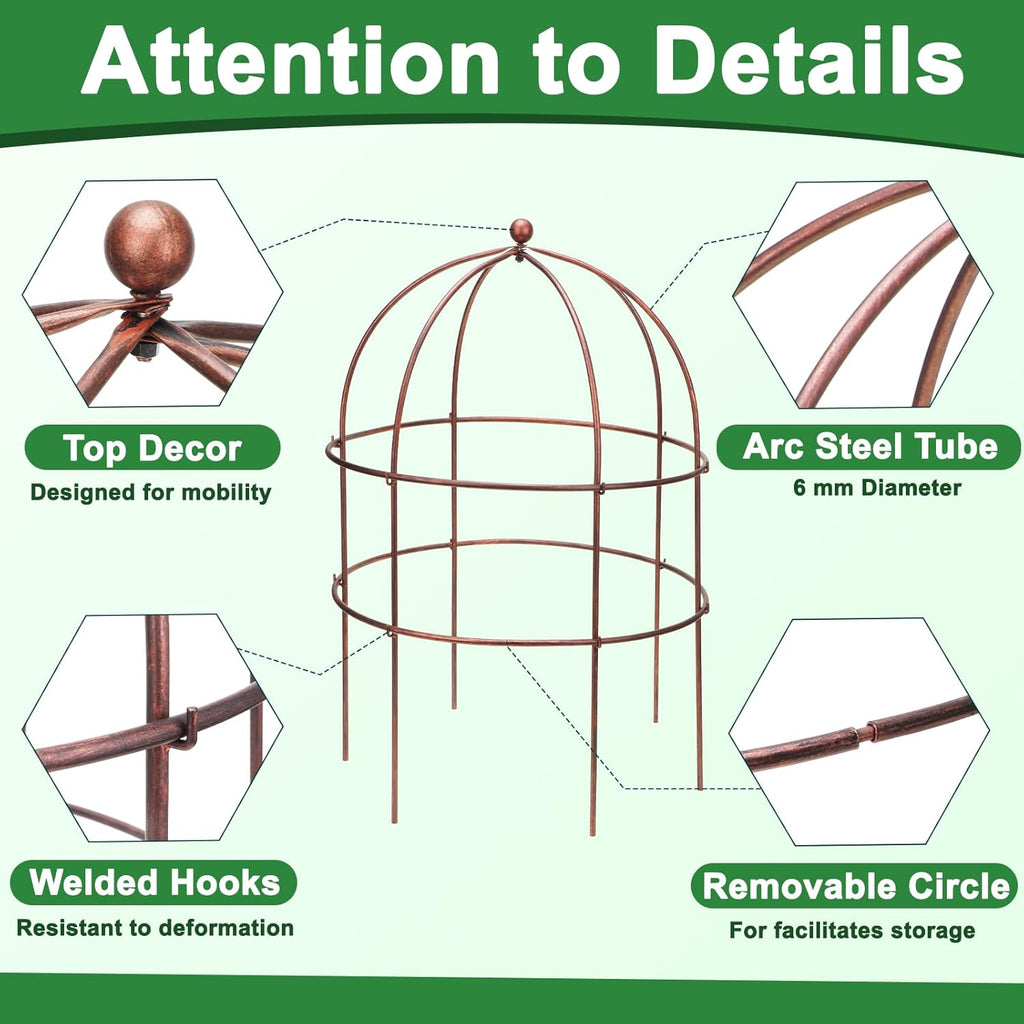 4 Pcs Jardin Bird Cage Plant Support 25" H Large Sturdy Grow-Through Flower Support Peony Cage Climbing Plant Support Trellis Sculptural Garden Decor for Perennial Flowers Vintage Gold
