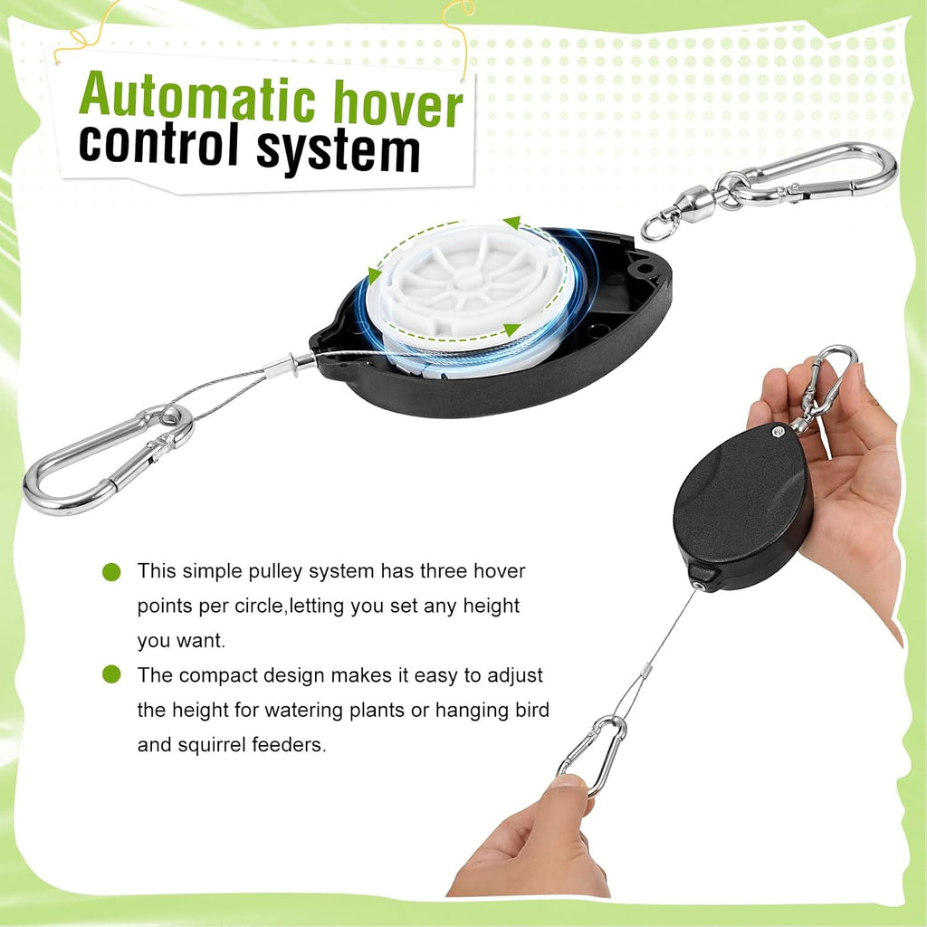 Plant Pulleys, Heavy Duty Retractable Hangers, 304 Stainless Steel Rope, Auto Plant Holder, Adjustable Climbing Hook for Garden Baskets, Watering, or Bird Feeders 2PC (Black)