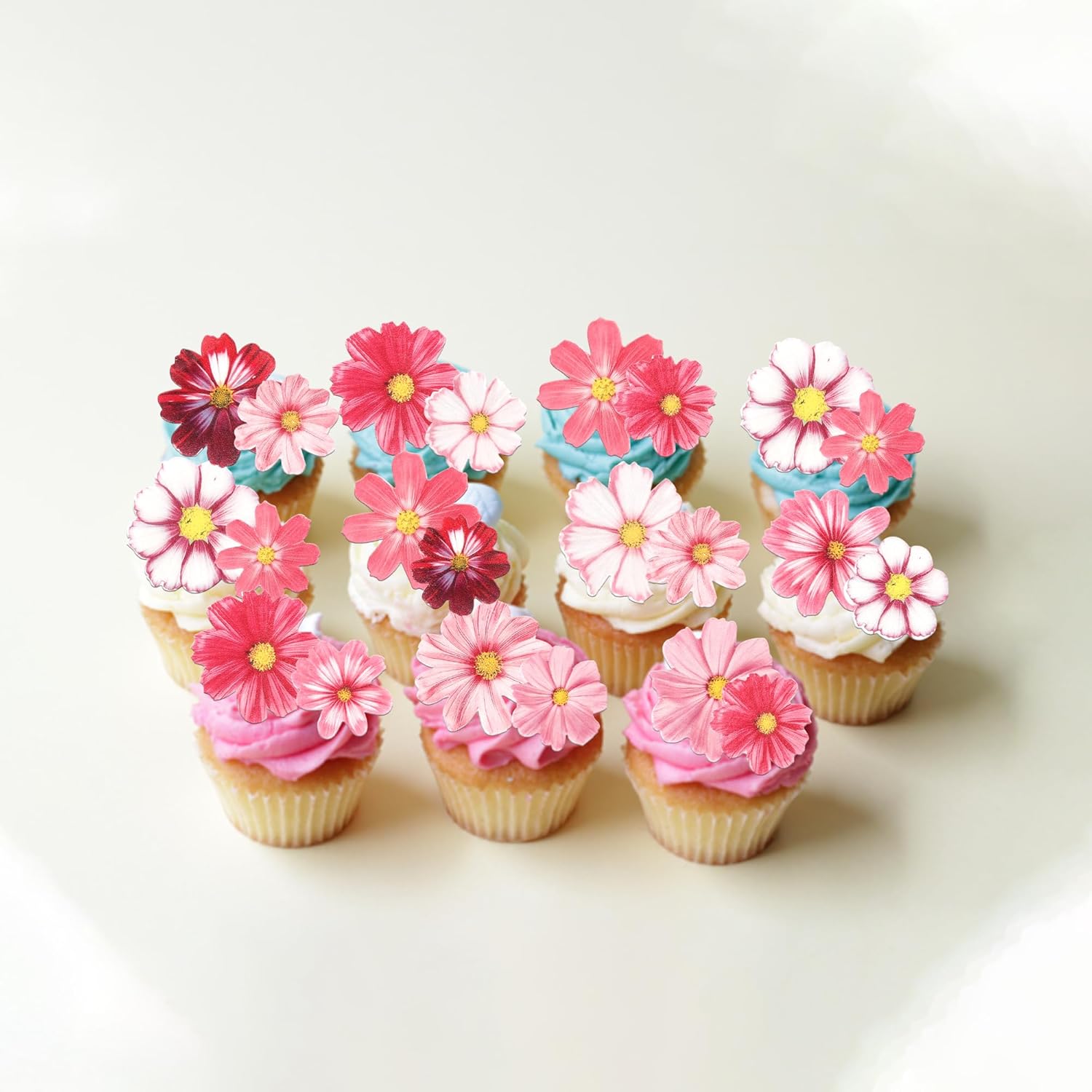 65 PCS Edible Gosang Flowers Cupcake Toppers Wafer Paper Flower Birthday Party Decorations Edible Hibiscus Wildflower Cupcake Picks for Baby Shower Wedding Birthday Party Cake Decorations Supplies