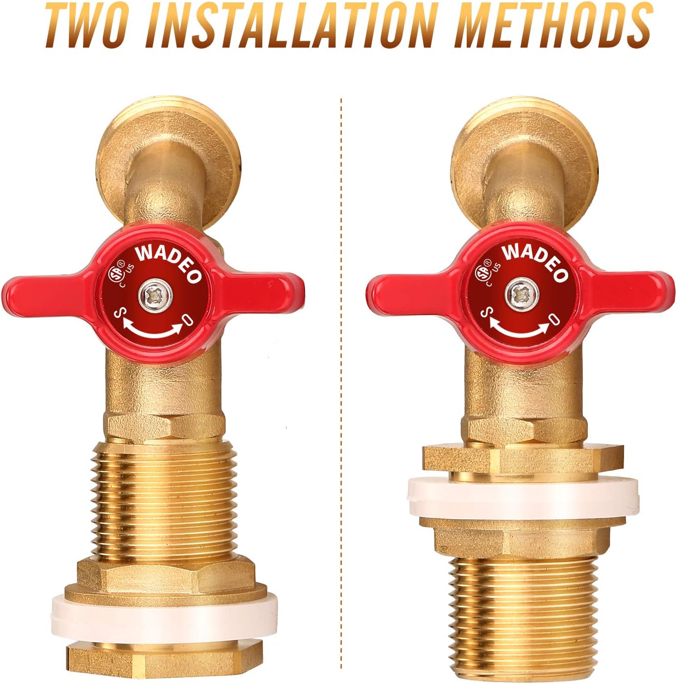 WADEO Rain Barrel Spigot, Brass Water Spigot with Bulkhead Fitting, Rain Water Faucet Kit with Thread Tape