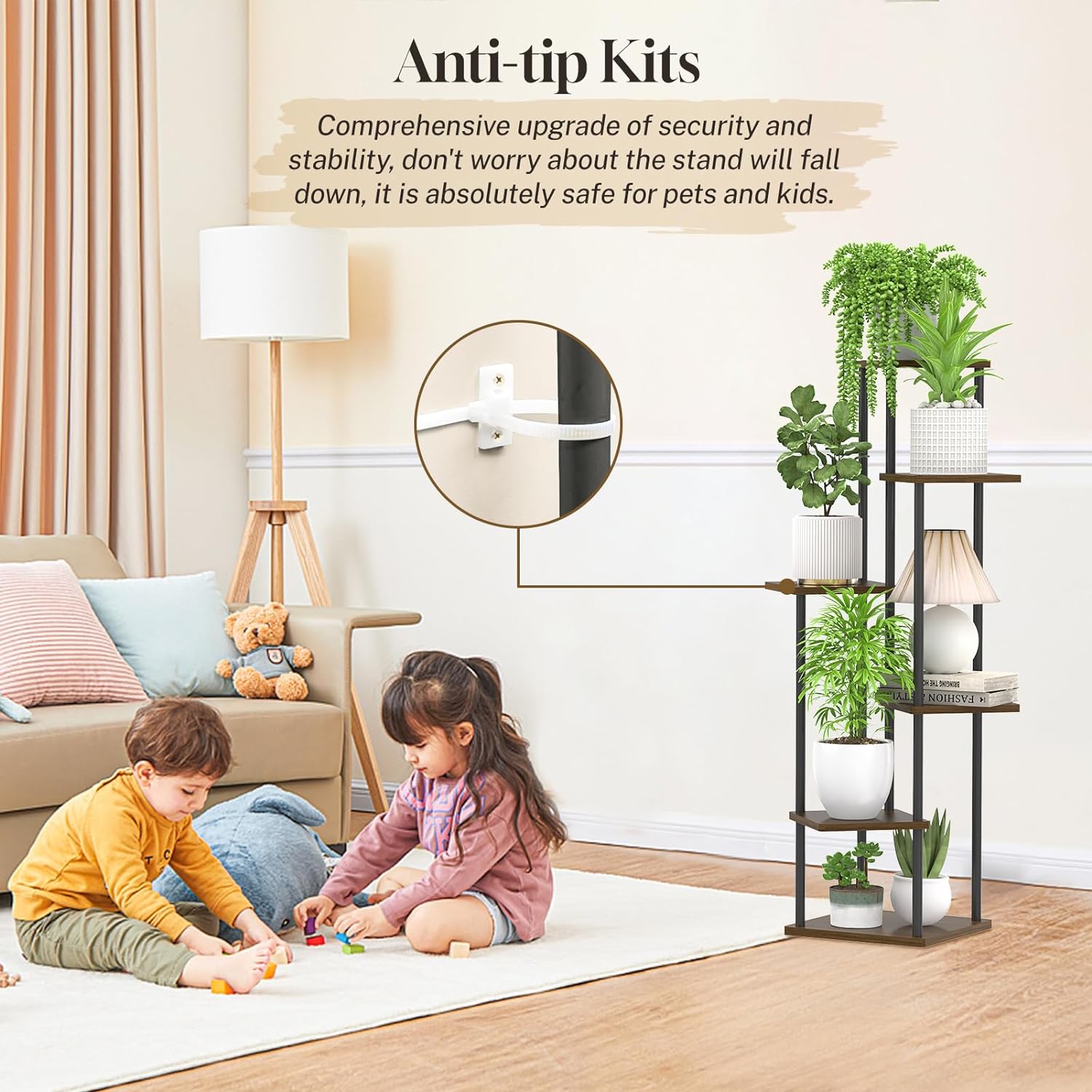 6 Tier Plant Stand Indoor, Tall Metal Wood Muti-Level Planter Shelf Holder, Sturdy Large Vertical Corner Orchid Flower Pot Display Rack for Narrow House Decor Office Living Room Bedroom, Oak