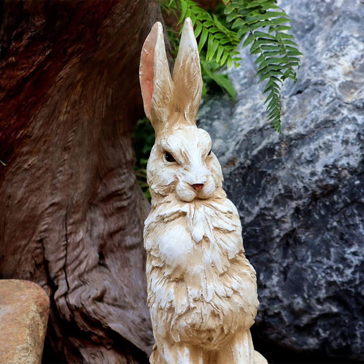 Large Size Noble Sitting Rabbit Bunny Realistic Rabbit Happy Easter Bunny Magnesium Oxide Stone Sculpture Decorations for Indoor Outdoor Garden Statue 30'' High