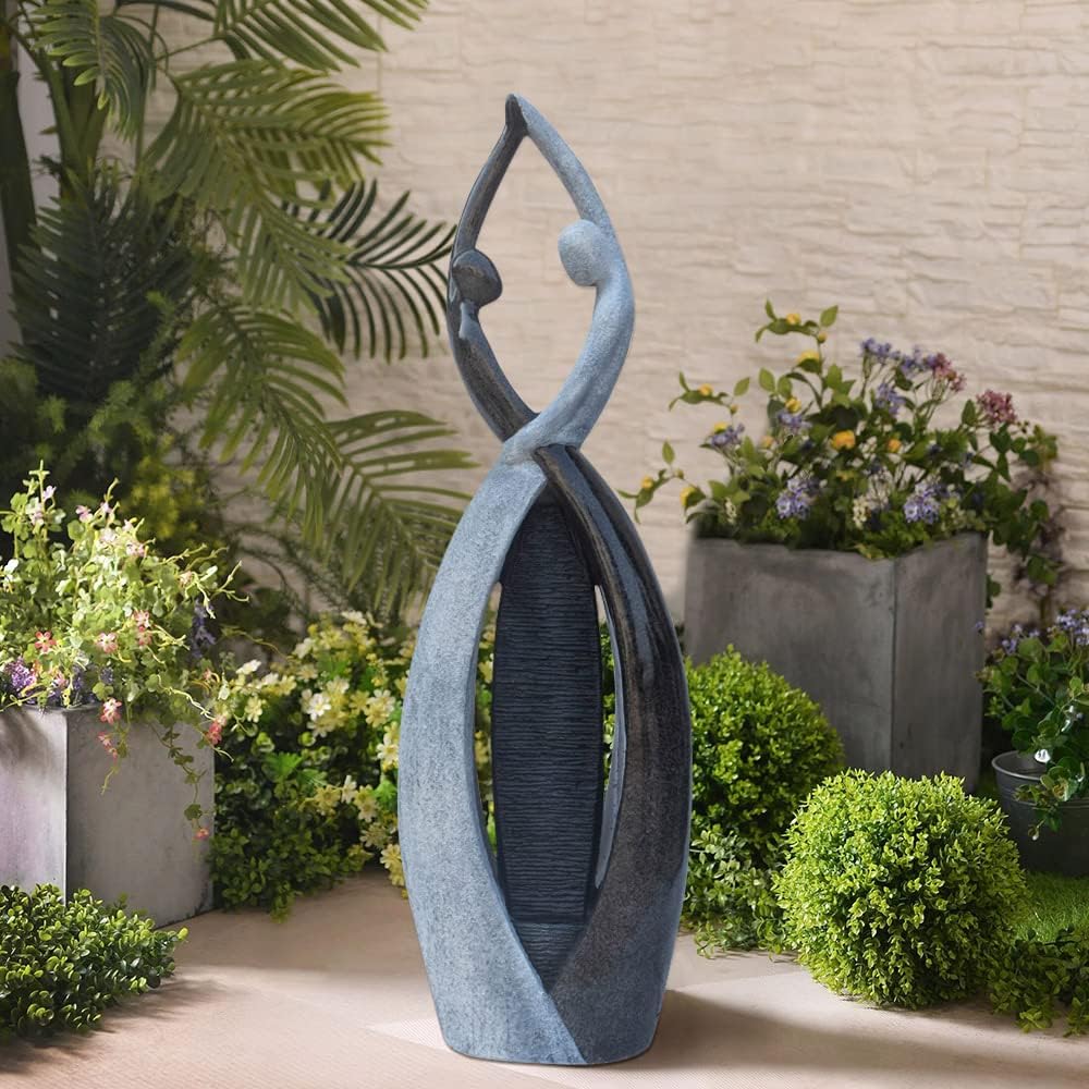 Graceful Dancing Couple Outdoor Fountain 57" Cast Stone Garden Statue Water Fountain Large Fiberglass Decorative Water Fountains in Marble Color
