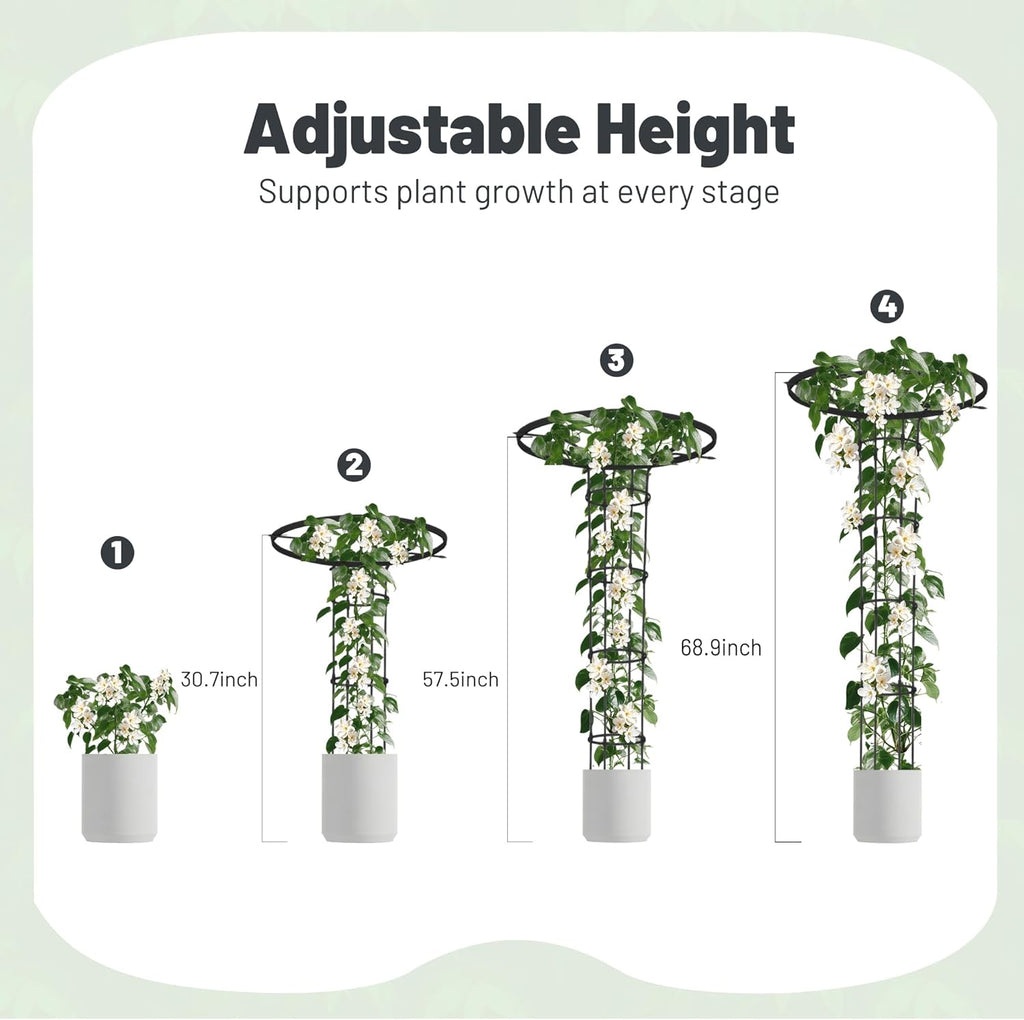 Garden Trellis for Climbing Plants Outdoor, 5.7FT Tall Metal Obelisk Trellis, 68.9" Umbrella Trellis for Potted Plants, Mushroom Top Trellises for Vines, Rose, Clematis, Pea, Bean, Tomato