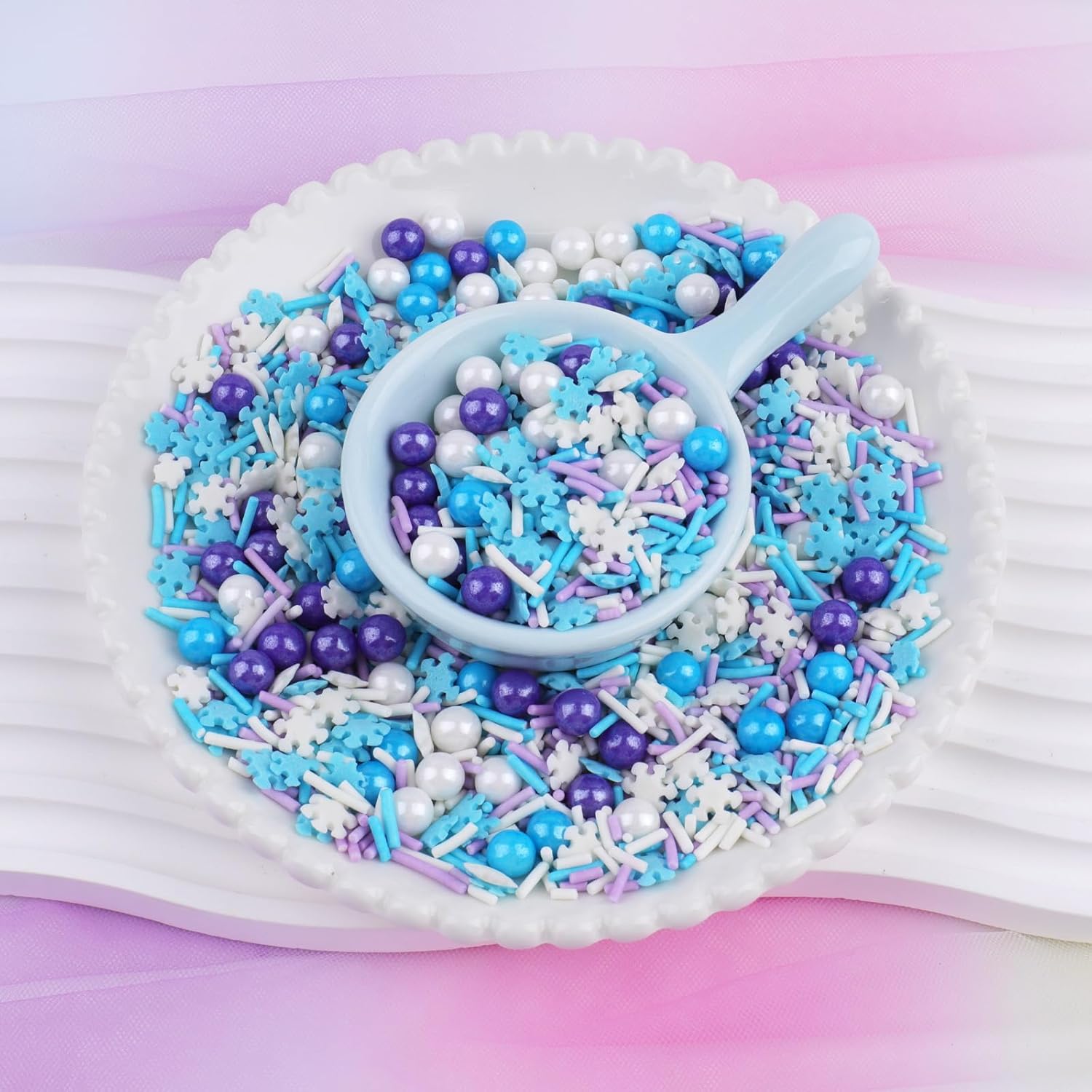 Snowflake Sprinkles for Cake Decorating, Jimmies & Pearl Sugar Mix for Cupcakes, Cookies, Ice Cream & Holiday Desserts, Birthday Party Supllies