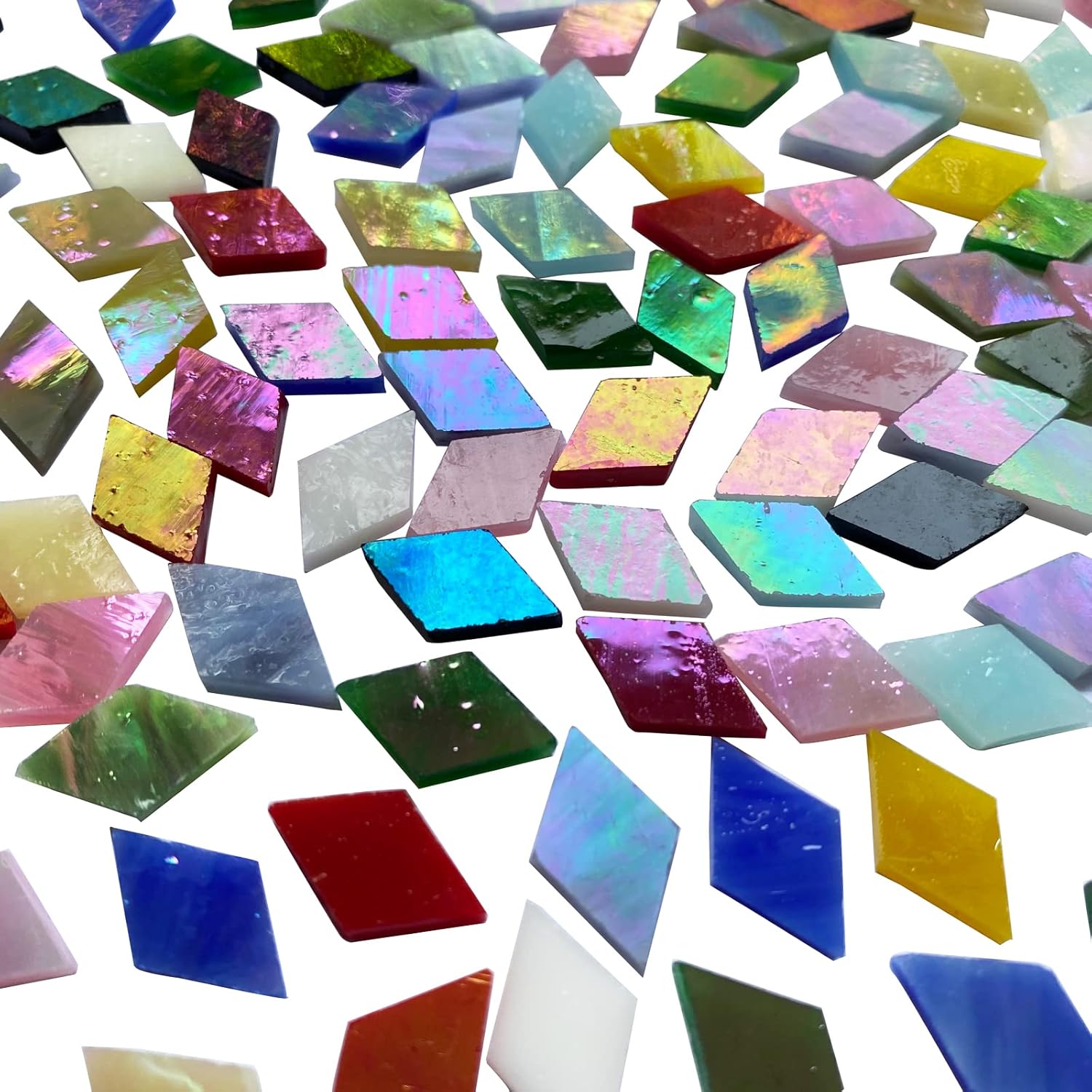 Magic Iridescent Mosaic Tiles for Crafts, 530 Pieces Colorful Stained Glass Sheets Pieces for Mosaic Projects, Diamond Shapes with Assorted Rainbow Colors