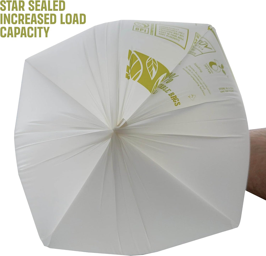 Compostable Garbage Bags | 8 Gallons, 50 Count, 28" x 21.6" | Waste Disposal bags for Kitchen | Plant-Based Starsealed Bags | Indoor & Outdoor | Food Scrap Waste Bags