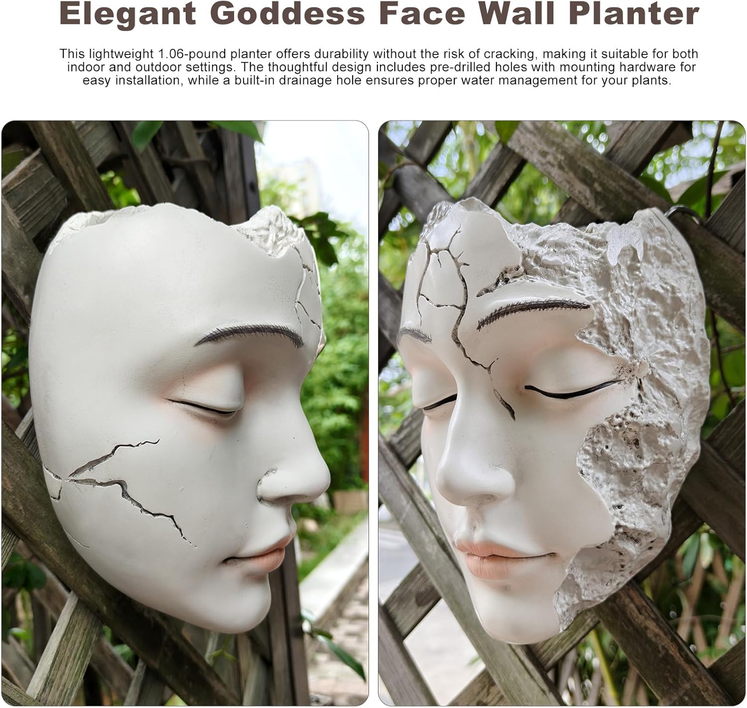 Elegant Face Wall Planter - Matte White Resin Flower Pot with Drainage Hole, 7.5" Artistic Hanging Vase for Succulents & Small Plants