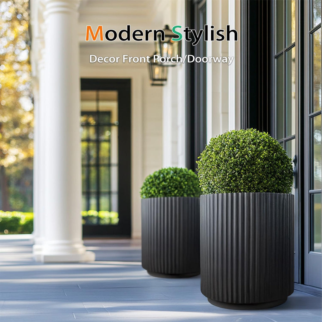 Round Concrete Planter Outdoor Indoor, Large Cement Plant Pots for Flowers (Vertical Black, 16 inch)