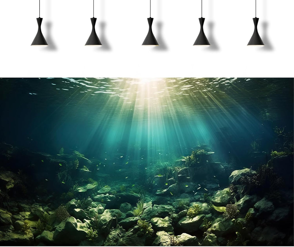 Deep Ocean Aquarium Background Under The Sea Fish Tank Background Underwater World Terrarium Backgrounds Ocean Floor Rock Aquatic Plants Aquarium Backdrop for Fish Tank Backgrounds Decors 24x16in