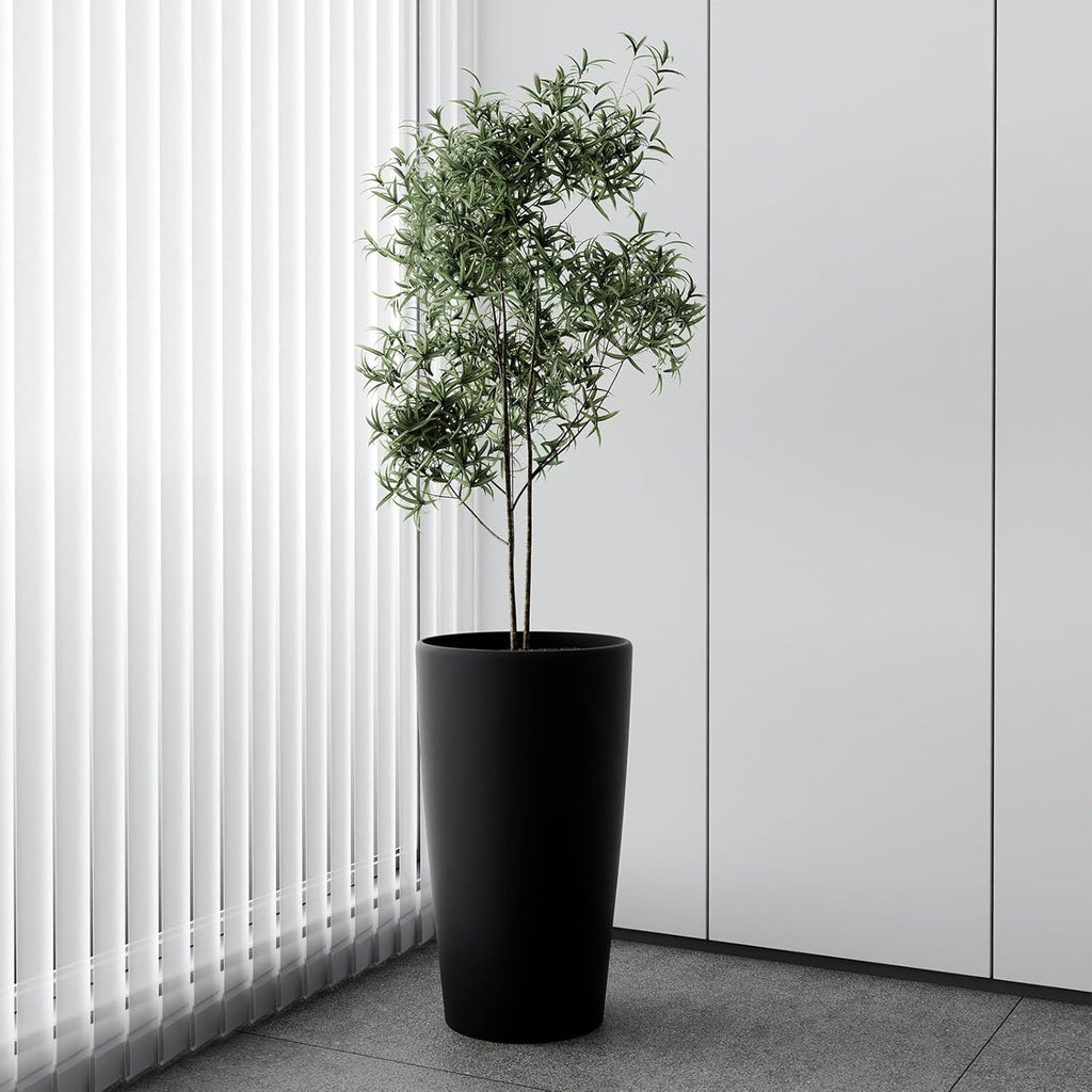 SnugNiture Set of 2 Round Tall Planters 22 Inch, Large Planter for Indoor Outdoor Plants, Modern Flower Pot Containers Large Decorative Tree Planter, Black