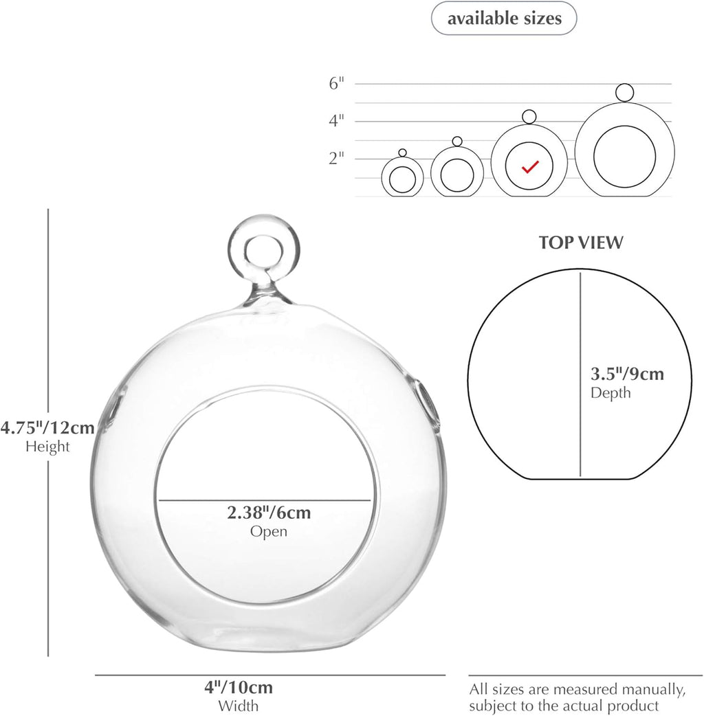 WGV Hanging Terrarium Globe, Width 4", Height 4.75", DIY Air Succulent Planter, Clear Glass Vase Orb with Flat Bottom, Candle Holder for Windowsill Outdoor Garden Decor, 12 Pieces Bulk