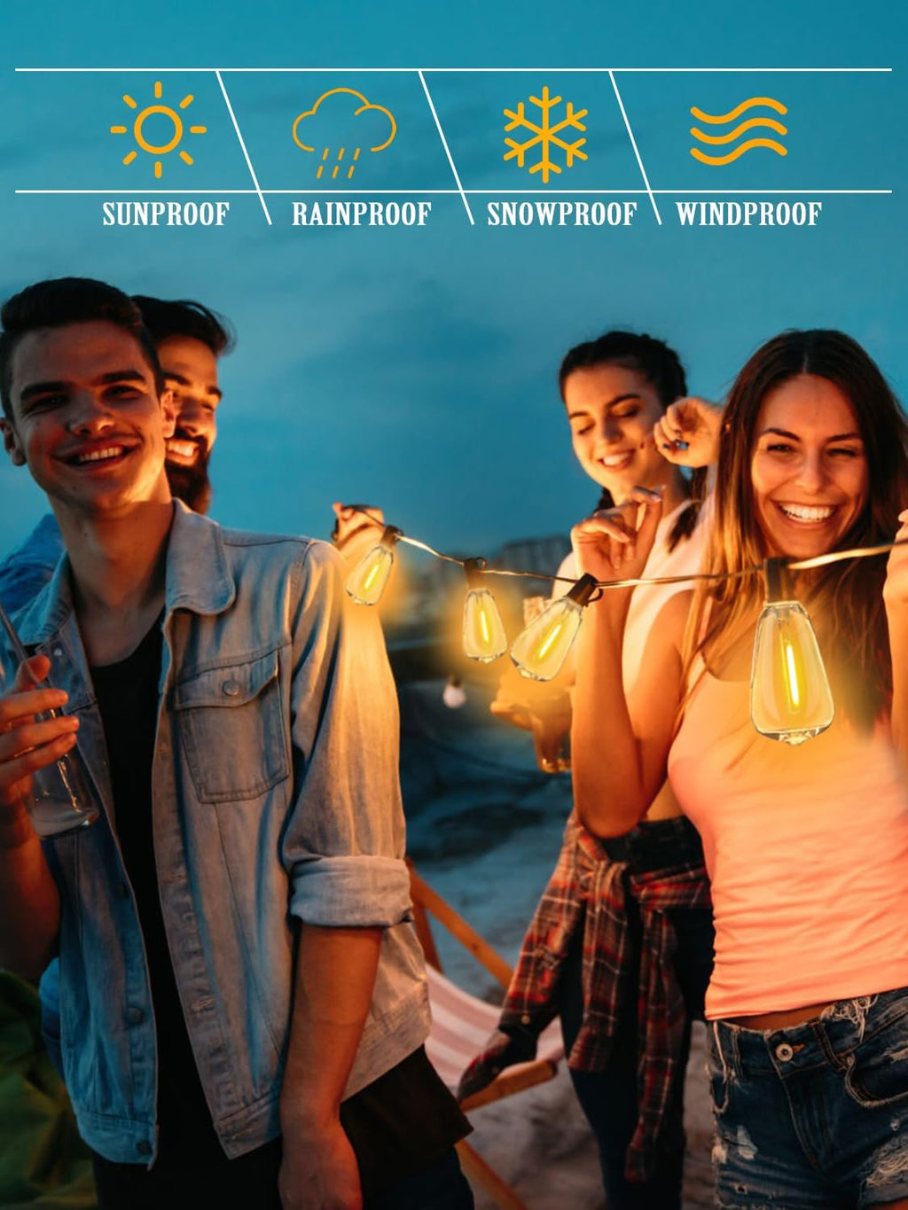 DAMAING String Lights for Outside 300FT shatterproof connectable Patio Lights Outdoor 3 Pack x 100FT with 156 PCS Vintage dimmable LED Edison Bulbs,Waterproof Hanging Lights for Backyard,Deck