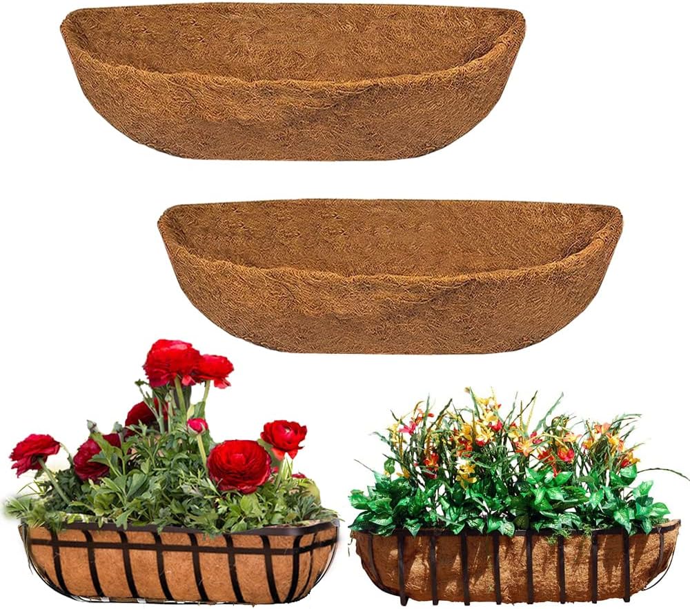 EROCK 2PCS Coco Liner Trough Coco Liner for Planters, 24/30/36/48 inch Half Moon Shape Trough Coco Coir Coconut Fiber Replacement Liner for Window Box, Wall Trough Planter (36inch-2pcs)