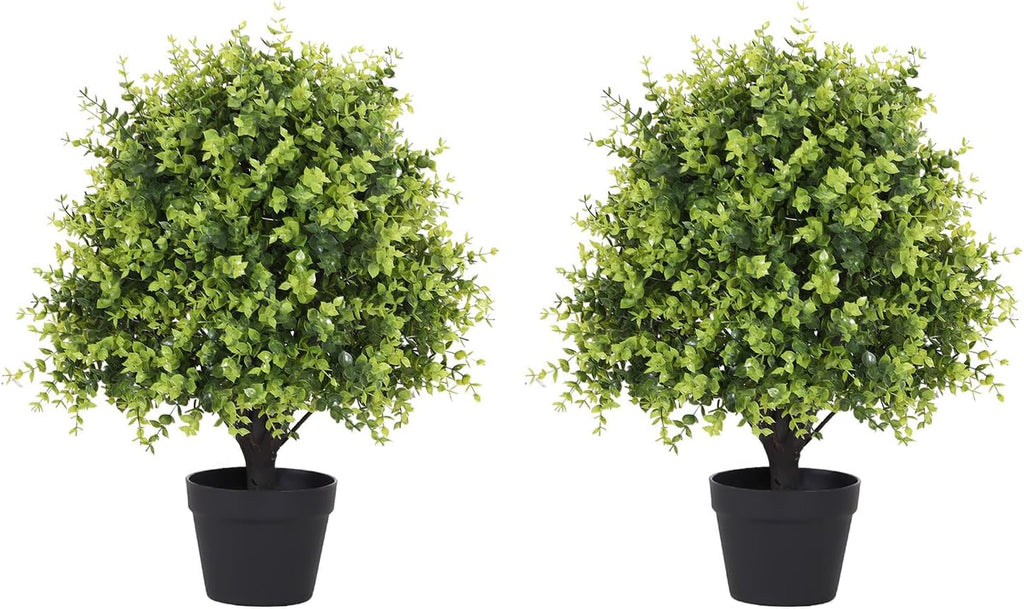 THE BLOOM TIMES 2ft Faux Boxwood Plants Outdoor Set of 2, Topiary Balls Artificial Outside Trees, 24" UV Resistant Fake Greenery Bushes & Shrubs for Front Porch Planter